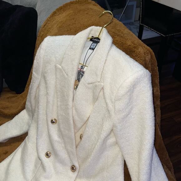 Express Wool-Blend Double Breasted Novelty Button Blazer in Ivory & Gold - Picture 8 of 17